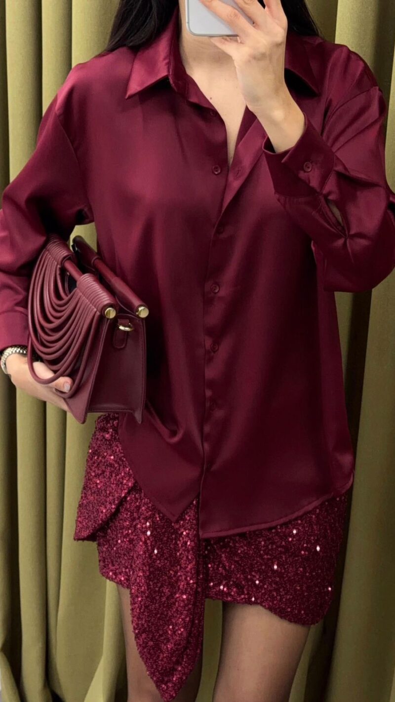 Tok Texture Satin Claret Red Shirt