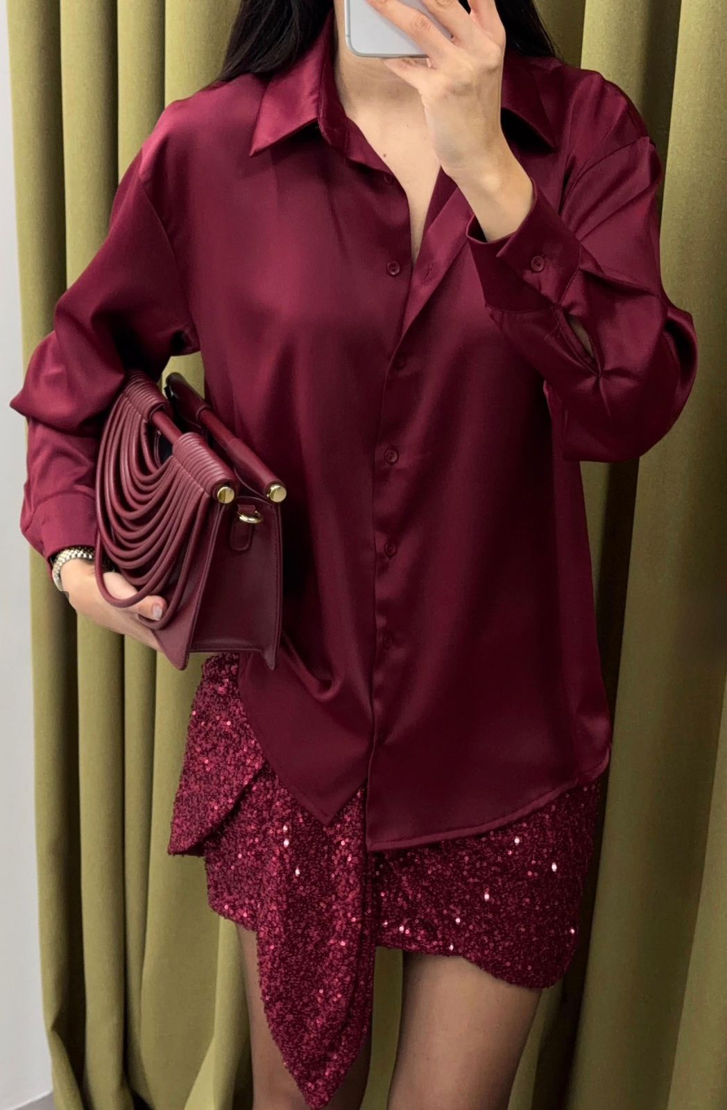 b4f26737-5209-4436-98b5-e58d8bbad5d1 Tok Texture Satin Claret Red Shirt - Image 1