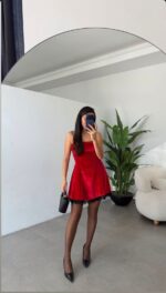 Claret Red Velvet Lace Detailed Dress