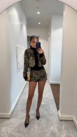 Midnight Sequin Blazer Set— Gold