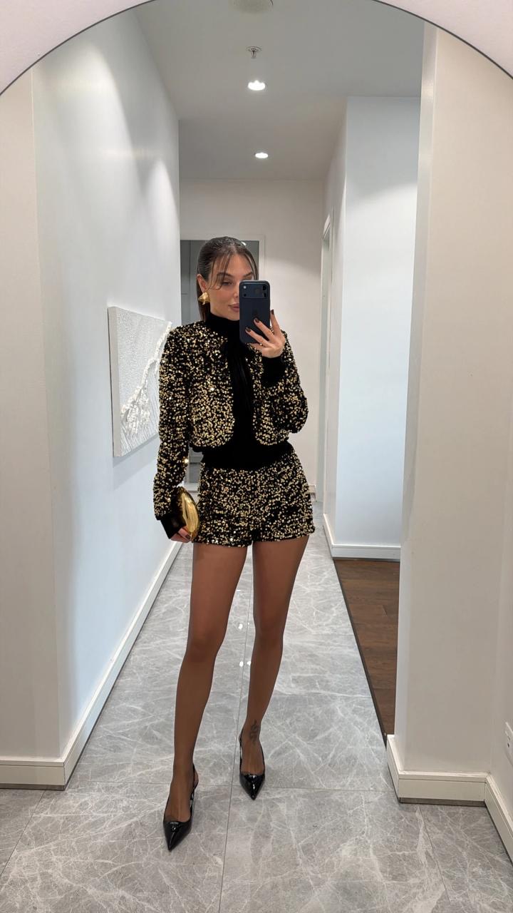 c24727e7-6f24-4d7f-a2d5-1dd4f3cf97b3 Midnight Sequin Blazer Set— Gold - Image 1