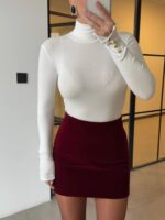 SLEEVED STAND COLLAR BLOUSE WITH SNAPS
