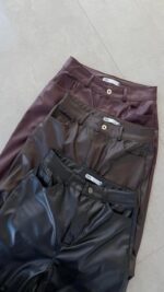 Brown High Waist Leather Palazzo Pants - Image 2