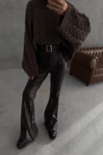 Fleeced Brown Leather Pants - Image 2
