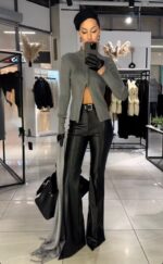 Fleeced Black Leather Pants