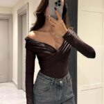 Brown V Neck Blouse