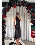 Lace detail velvet dress - Black