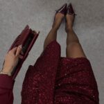 Tied Claret Red Sequined Skirt