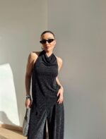 Shimmerical Back Neckline Asymmetrical Blouse Set