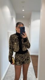 Midnight Sequin Blazer Set— Gold - Image 2