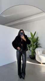 Black High Waist Leather Palazzo Pants - Image 2