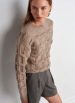 Taupe Chunky Cable Knit Sweater - Image 2