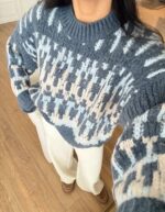 Blue and White Patterned Knit Sweater - Image 4