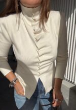 White High Neck Button Up Blouse - Image 4