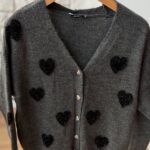 Heart Punch Embroidered Anracite Cardigan