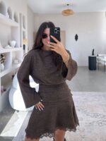 Brown Knit Long Sleeve Mini Dress - Image 4