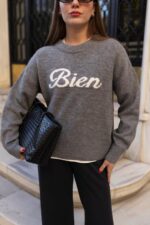 Gray Bien Graphic Knit Sweater - Image 2