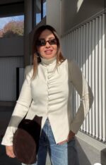 White High Neck Button Up Blouse - Image 2