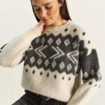 Women's Cream and Black Fair Isle Sweater