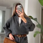 Grey Half Zip Knit Sweater