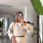 Beige Half Zip Knit Sweater