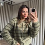 Green Striped Button-Up Knit Sweater