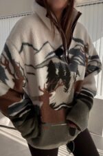 Women's Fleece Quarter Zip Deer Print Pullover - Image 2
