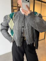 BAKLAVA PATTERN ANTHRACITE CARDIGAN - Image 2