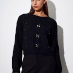 Black Cable Knit Sweater With Embellishments