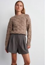 Taupe Chunky Cable Knit Sweater