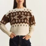 Cream and Brown Fair Isle Knit Sweater