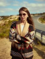 Aztec Pattern Knit Shawl Collar Jacket