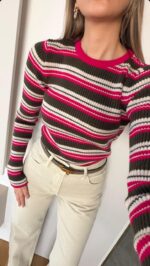Patterned Rib Sweater Red & Brown - Image 2