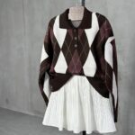 Brown Argyle Knit Polo Sweater