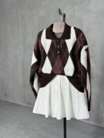 Brown Argyle Knit Polo Sweater