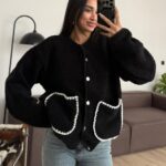 Black Sherpa Sweater With Contrast Trim