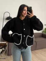 Black Sherpa Sweater With Contrast Trim