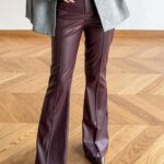Spanish Leg Burgundy Belted Leather Trousers
