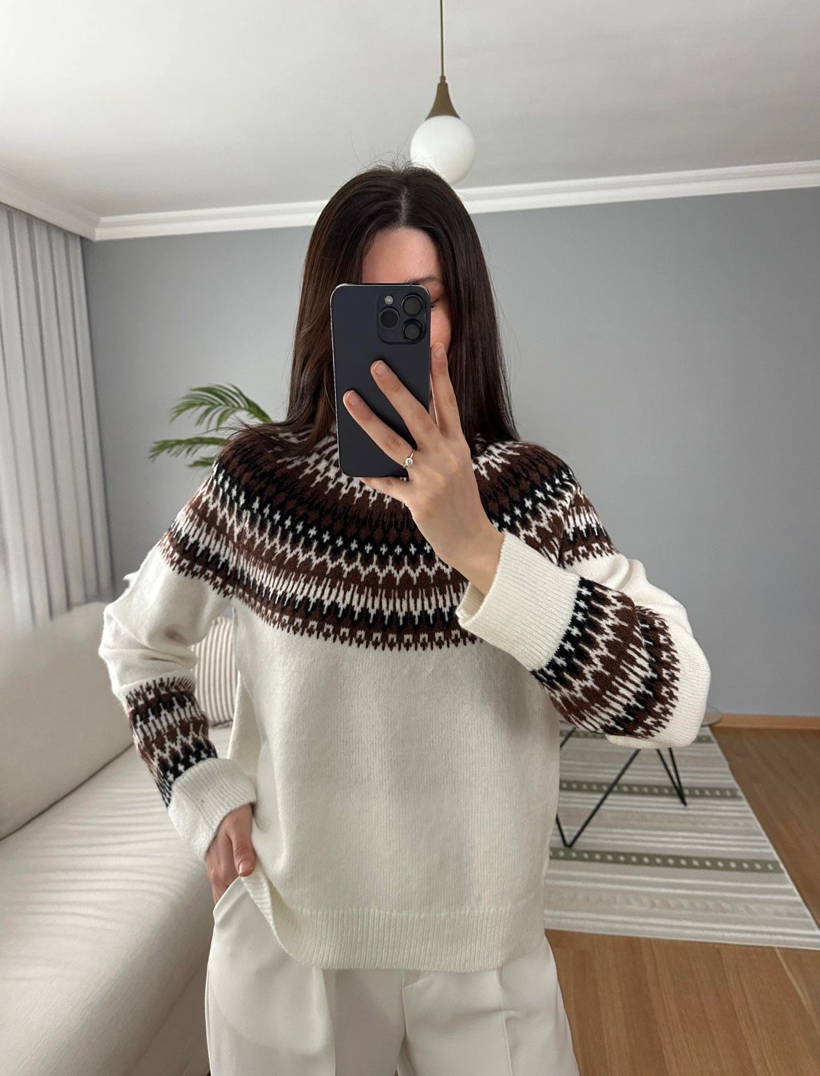 392c224b-0e4e-4eef-bcd9-242d523a98a9 Women's Cream Fair Isle Knit Sweater - Image 1