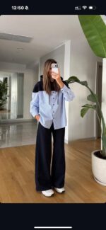 Striped Blue and Black Hooded Shirt - Image 2