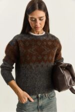 Grey and Brown Patterned Sweater
