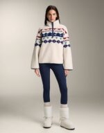 Faux-shearling sweatshirt with geometric detail in ecru
