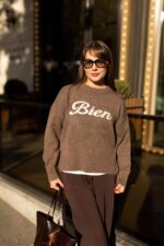Brown Bien Graphic Knit Sweater - Image 2