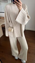 ROUND COLLAR KNITWEAR TROUSERS SET - Image 2