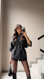 ANTHRACITE BACK LACE DETAILED SWEATER