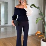 Rose Spanish Leg Lycra Trousers - Navy Blue