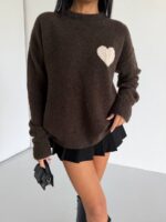 Brown Sweater With White Heart Patch - Image 2