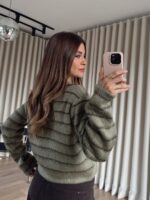 Green Striped Button-Up Knit Sweater - Image 4