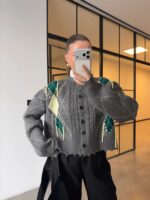 BAKLAVA PATTERN ANTHRACITE CARDIGAN - Image 3