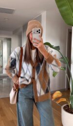 Ivo Baklava Patterned Cardigan - Camel-Ecru - Image 2